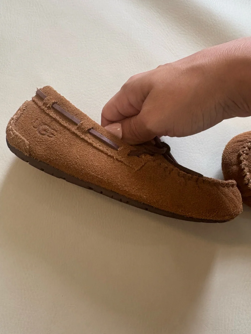UGG Kids Chestnut Suede Moccasin Slippers with Bow